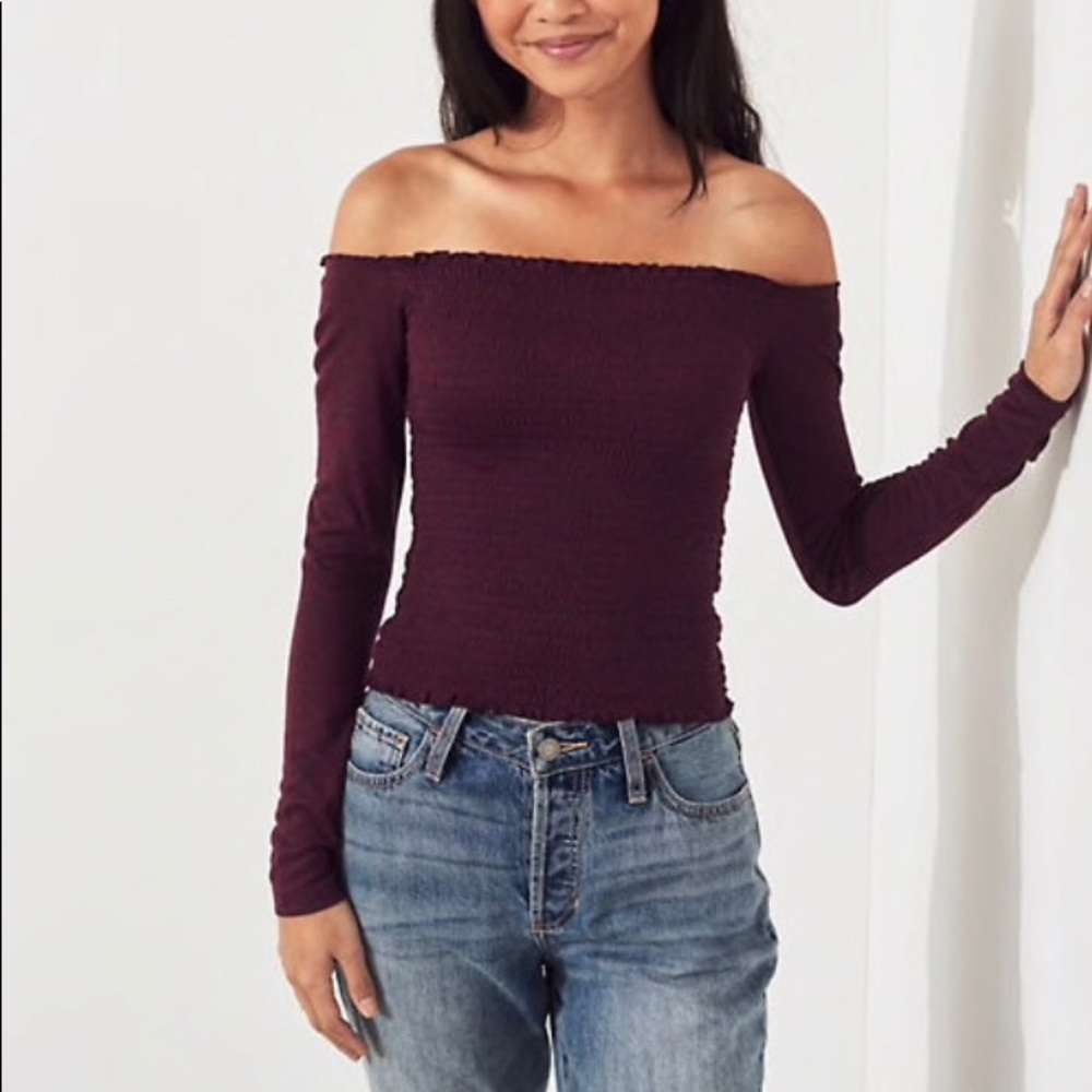 Burgundy Off-The-Shoulder Crop Top